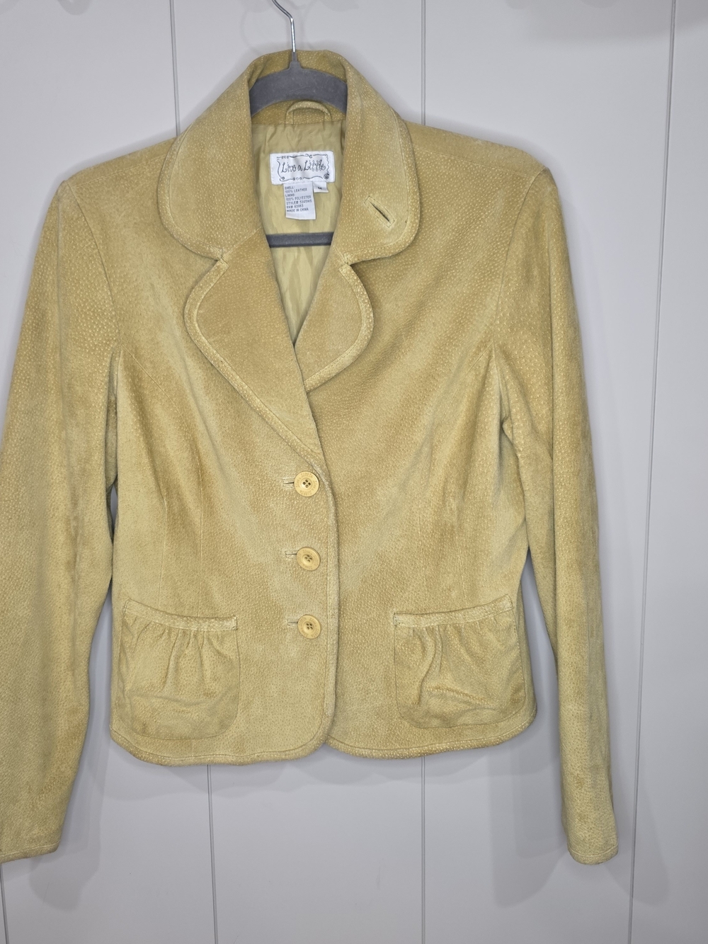 Live a Little Mustard Yellow Leather Blazer Size Medium. Weathered